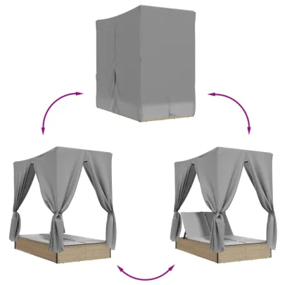 Șezlong Dublu cu Acoperiș și Perdele Bej - Poliratan