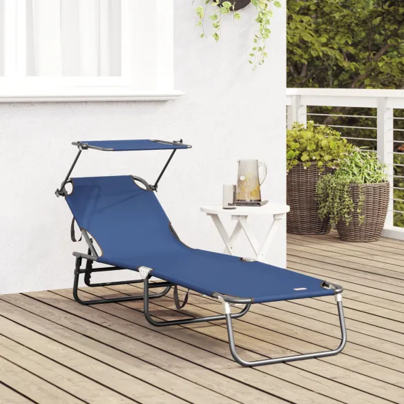Șezlong Pliabil cu Copertină Albastru - Oxford 600D