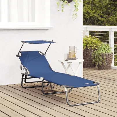Șezlong Pliabil cu Copertină Albastru - Oxford 600D