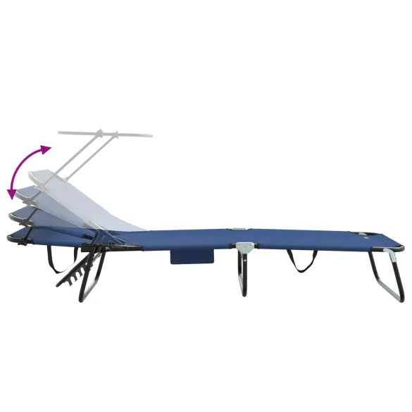 Șezlong Pliabil cu Copertină Albastru - Oxford 600D