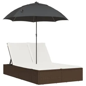 Șezlong Dublu cu Umbrelă - Maro, Poliratan - Livrare Gratuită 2