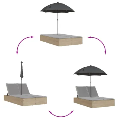 Șezlong Dublu cu Umbrelă de Soare - Bej, Poliratan | Livrare Gratuită