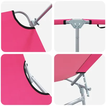 Șezlonguri Pliabile Roz cu Copertină Oxford 600D - Set 2 Buc