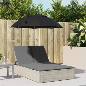 Șezlong Dublu cu Umbrelă - Poliratan Gri - Livrare Gratuită