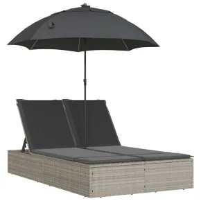 Șezlong Dublu cu Umbrelă - Poliratan Gri - Livrare Gratuită 2