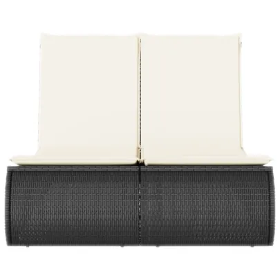 Șezlong Dublu cu Pernă - Negru, Poliratan | Livrare Gratuită