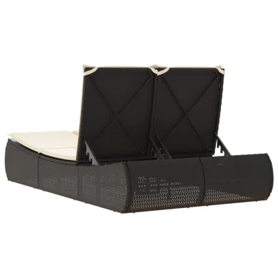 Șezlong Dublu cu Pernă - Negru, Poliratan | Livrare Gratuită