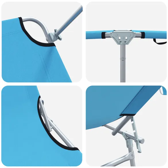 Șezlonguri Pliabile cu Copertină - Set 2 Buc, Albastru Deschis