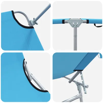 Șezlonguri Pliabile cu Copertină - Set 2 Buc, Albastru Deschis