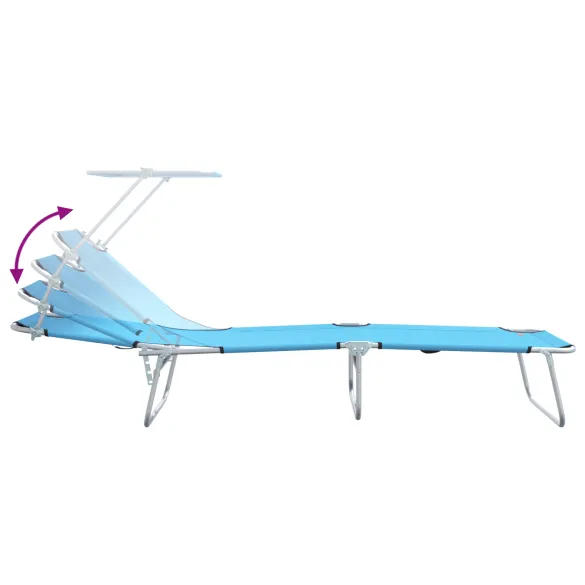 Șezlonguri Pliabile cu Copertină - Set 2 Buc, Albastru Deschis