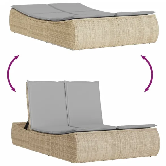 Șezlong Dublu cu Perne - Bej - Poliratan - Livrare Gratuită