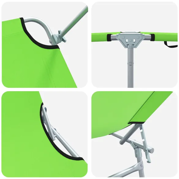 Set 2 Șezlonguri Pliabile cu Baldaun Verde | Livrare Gratuită