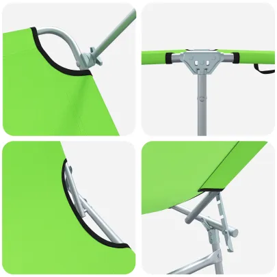 Set 2 Șezlonguri Pliabile cu Baldaun Verde | Livrare Gratuită