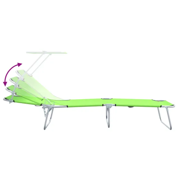 Set 2 Șezlonguri Pliabile cu Baldaun Verde | Livrare Gratuită