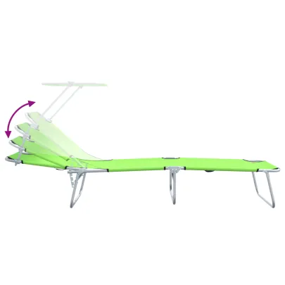 Set 2 Șezlonguri Pliabile cu Baldaun Verde | Livrare Gratuită