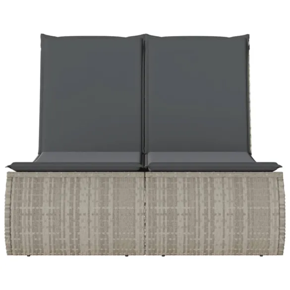 Șezlong Dublu cu Perne - Poliratan Gri - Livrare Gratuită