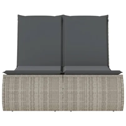 Șezlong Dublu cu Perne - Poliratan Gri - Livrare Gratuită