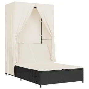 Șezlong Dublu cu Acoperiș și Perdele - Negru - Poliratan 2