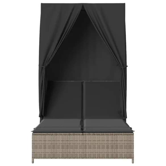Șezlong Dublu cu Acoperiș și Perdele - Gri - Poliratan