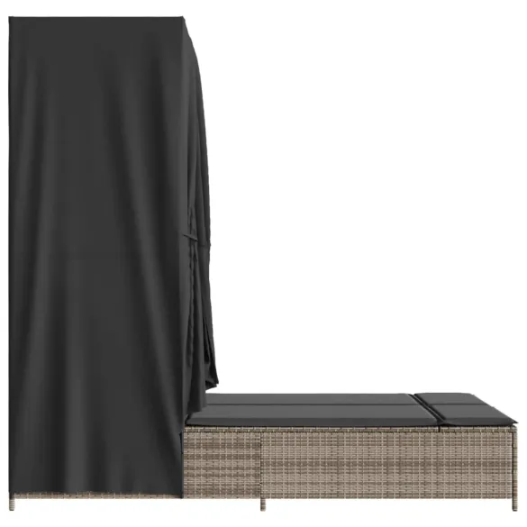 Șezlong Dublu cu Acoperiș și Perdele - Gri - Poliratan