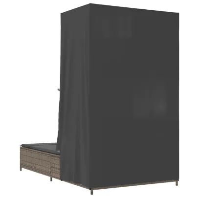 Șezlong Dublu cu Acoperiș și Perdele - Gri - Poliratan