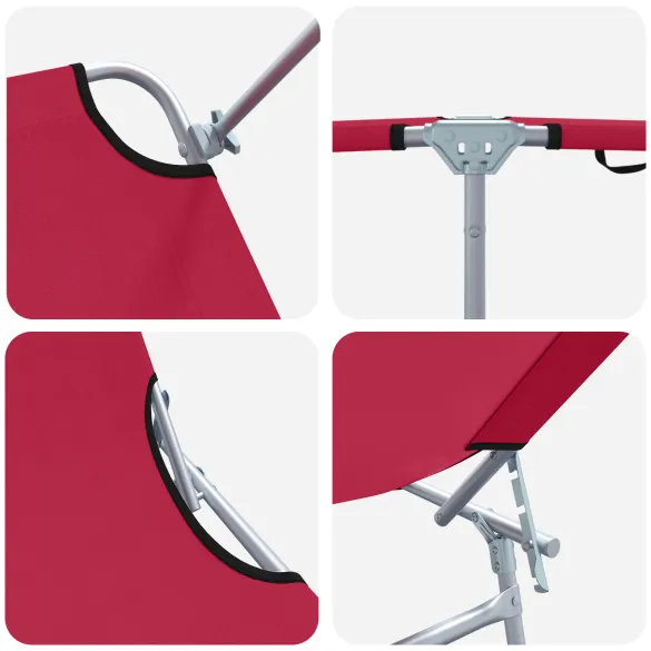 Șezlonguri Pliabile 2 buc cu Copertină Roșu - Livrare Gratuită