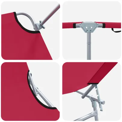 Șezlonguri Pliabile 2 buc cu Copertină Roșu - Livrare Gratuită