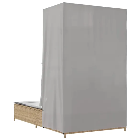 Șezlong Dublu cu Acoperiș și Perdele - Bej - Poliratan