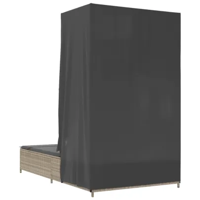 Șezlong Dublu cu Acoperiș și Perdele - Poliratan Gri Deschis