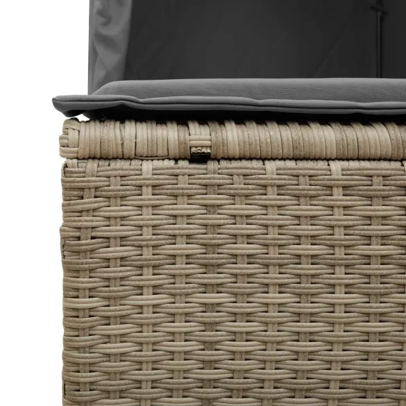 Șezlong Dublu cu Acoperiș și Perdele - Poliratan Gri Deschis