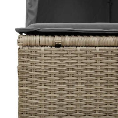 Șezlong Dublu cu Acoperiș și Perdele - Poliratan Gri Deschis