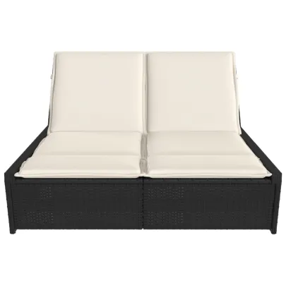 Șezlong Dublu cu Pernă - Negru, Poliratan | Livrare Gratuită