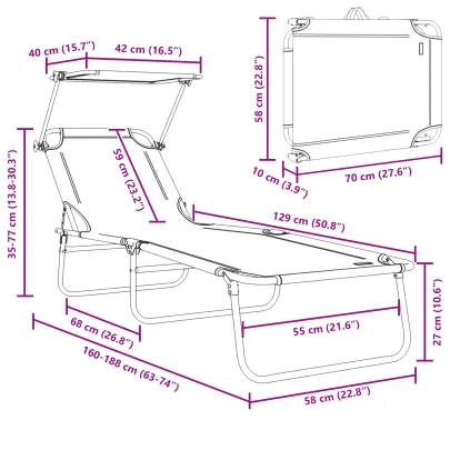 Șezlonguri Pliabile Exterior cu Copertină Oxford 600D