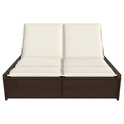 Șezlong Dublu cu Perne - Poliratan Maro - Livrare Gratuită