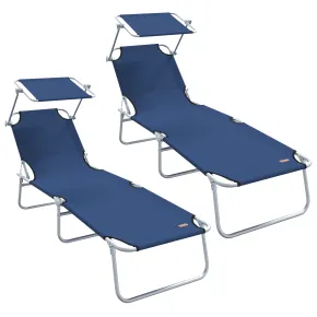 Set 2 Șezlonguri Pliabile cu Copertină Albastru | Livrare Gratuită 2