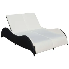 Șezlong Dublu cu Pernă - Negru - Poliratan - Livrare Gratuită