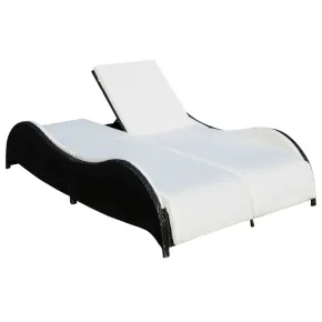 Șezlong Dublu cu Pernă - Negru - Poliratan - Livrare Gratuită 2