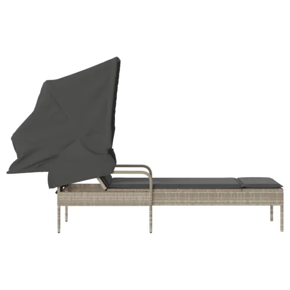 Șezlong cu Baldachin Gri - Poliratan Rezistent la UV