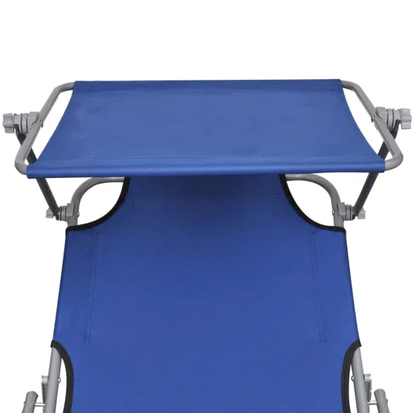 Șezlong Pliabil cu Baldachin Albastru | Livrare Gratuită