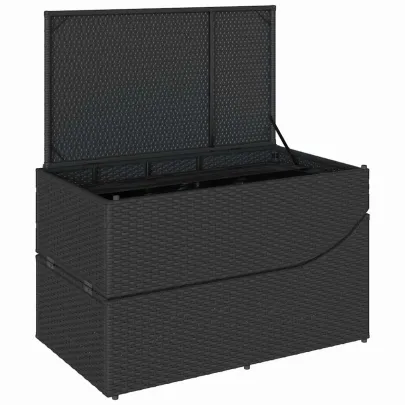 Șezlong Pliabil cu Depozitare | Polirattan Negru | Livrare Gratuită