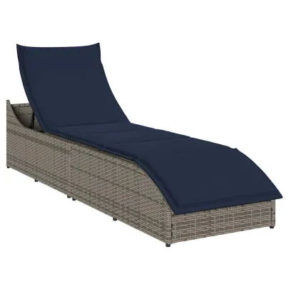 Sezlong Exterior Pliabil cu Depozitare | Polirattan Gri