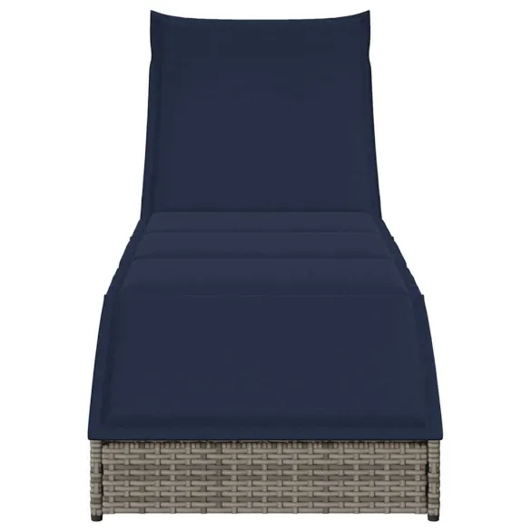 Sezlong Exterior Pliabil cu Depozitare | Polirattan Gri