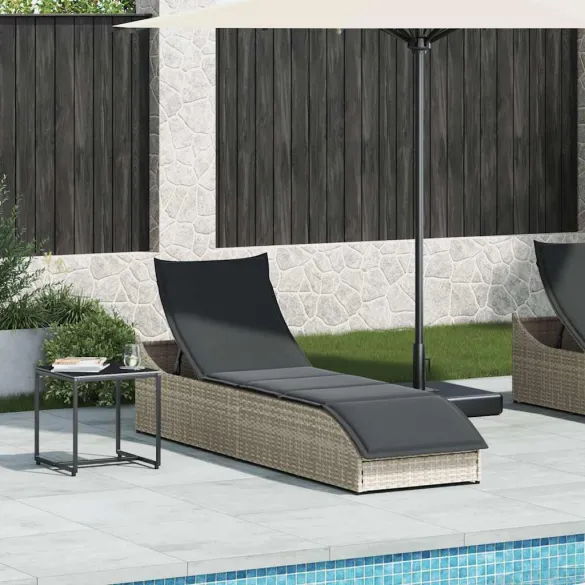 Şezlong Pliabil cu Depozitare - Poliratan Gri Deschis