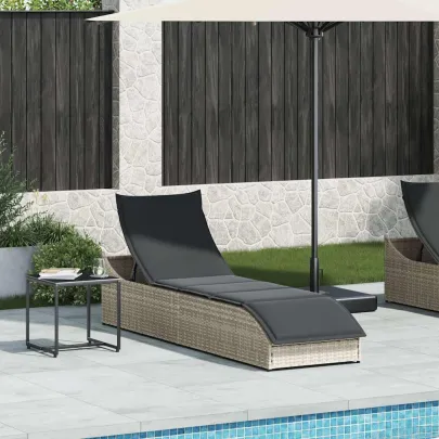 Şezlong Pliabil cu Depozitare - Poliratan Gri Deschis