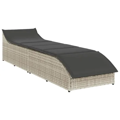 Şezlong Pliabil cu Depozitare - Poliratan Gri Deschis