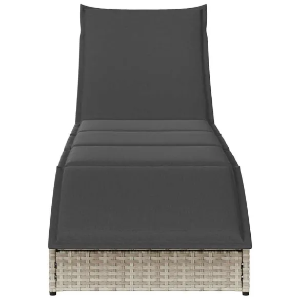 Şezlong Pliabil cu Depozitare - Poliratan Gri Deschis