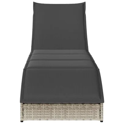 Şezlong Pliabil cu Depozitare - Poliratan Gri Deschis