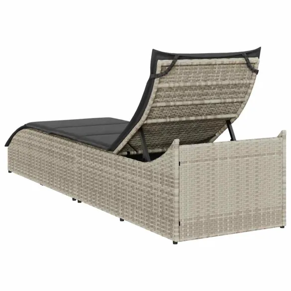 Şezlong Pliabil cu Depozitare - Poliratan Gri Deschis