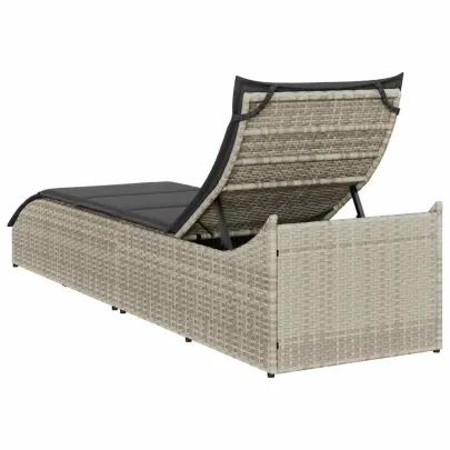 Şezlong Pliabil cu Depozitare - Poliratan Gri Deschis