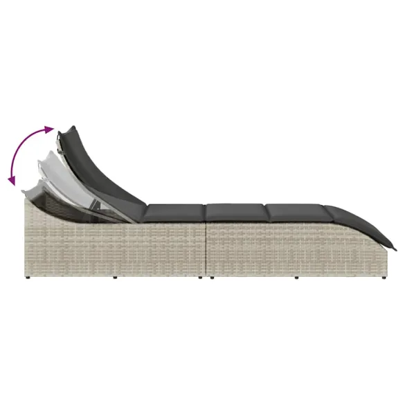 Şezlong Pliabil cu Depozitare - Poliratan Gri Deschis